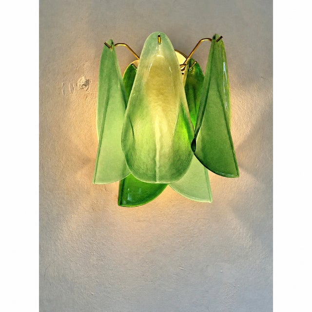 Pair of Contemporary Modern Sanded Green Light and Dark “Rondini” Murano Wall Sconces For Sale - Image 6 of 6