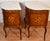 1930s Pair French Louis XV Walnut Satinwood Inlay & Marble Top Nightstands / Small Commodes For Sale - Image 14 of 18