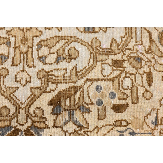 1940s Vintage Hand-Knotted Neutral Medallion Area Rug in Warm Camel, Ivory & Slate Blue For Sale - Image 5 of 10