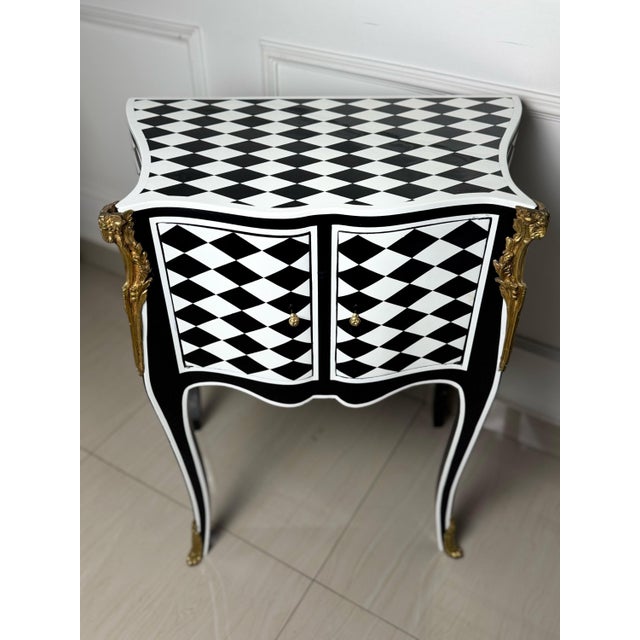 White 1960s Unique Louis XV Courtly Checkered Side Table For Sale - Image 8 of 8