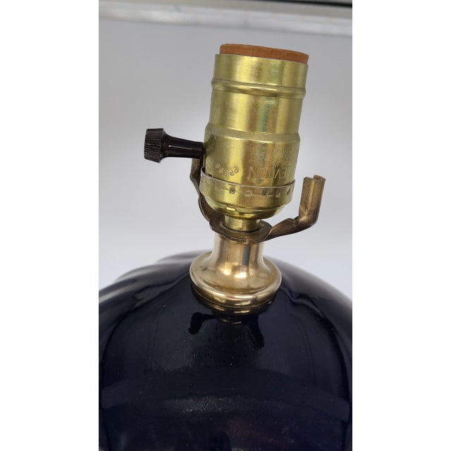 1980's Memphis Style Blue Ceramic and Solid Brass Lamp by Knoll For Sale - Image 11 of 13