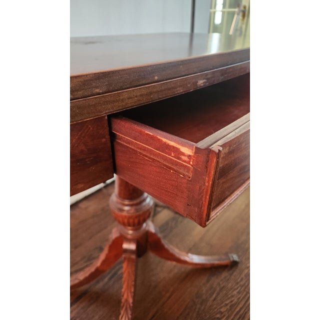 Antique Mahogany Entrance Table Convertible Game Table With Drawer & Carved Pedestal Base For Sale - Image 10 of 13