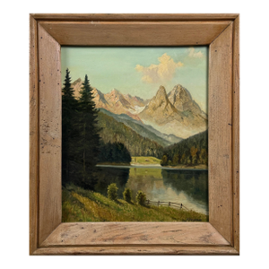 Vintage Post Romanticism German Mountainous Landscape With Lake by Heinrich Wegener, Signed (Oil on Board)