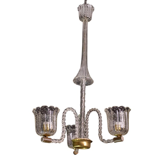 Ercole Barovier Art Deco Chandelier, "Bullicante" Glass Murano, 1940s For Sale
