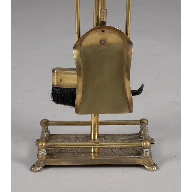 American Vintage Brass Fireplace Tool Set and Stand For Sale - Image 3 of 9