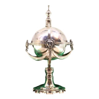 Silver Inkwell with Reliefs and Applications and Pen Holder For Sale