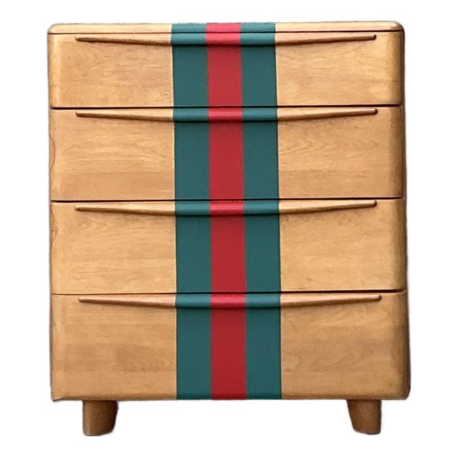 Vintage Boho Heywood Wakefield Racing Stripe Chest of Drawers For Sale