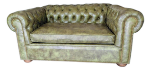 Avery Boardman Designer Green Leather Chesterfield Loveseat