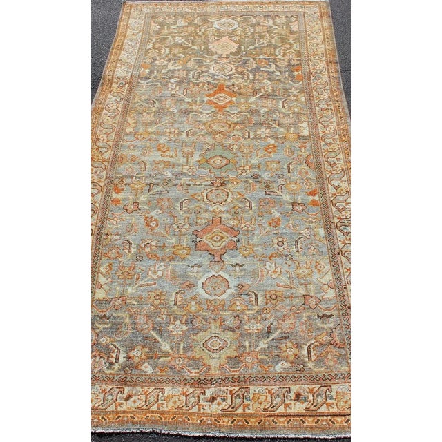 Textile Antique Persian Sultanabad Rug With a Soft Sky Blue Field With Stylized Palmette 4'4 X 9'4 For Sale - Image 7 of 12