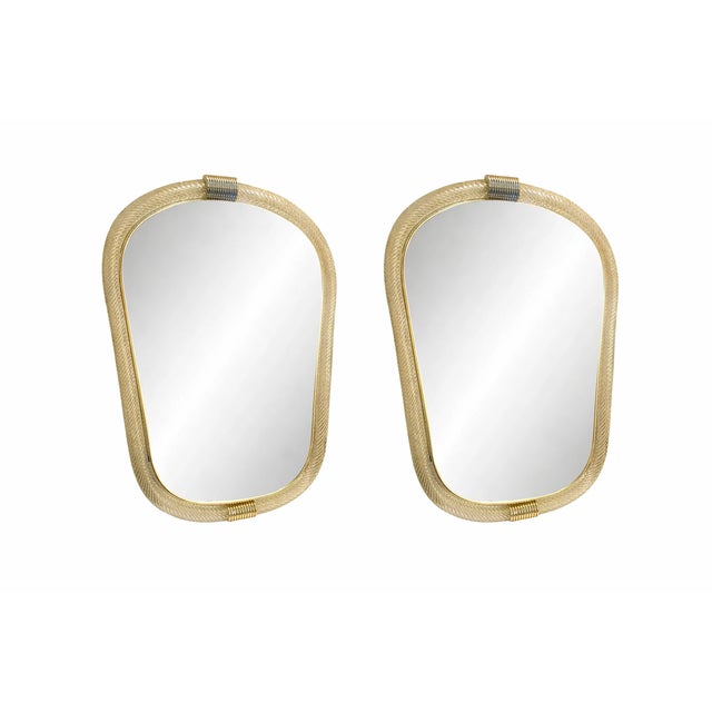 Venetian "Torciglione" Torchon Murano Glass Wall Mirror in Barovier Style For Sale - Image 9 of 9