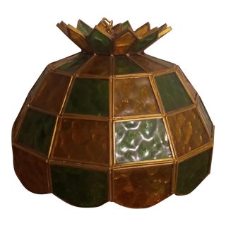 1960s Hanging Swag Leaded Stain Glass Lamp For Sale