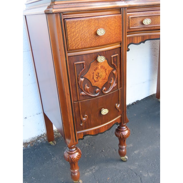 Early 1900s Carved Inlay Vanity Makeup Table 6611 For Sale - Image 4 of 18