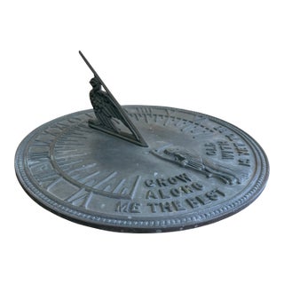 Vintage English Country Iron Garden Sundial "Grow Old Along With Me" For Sale