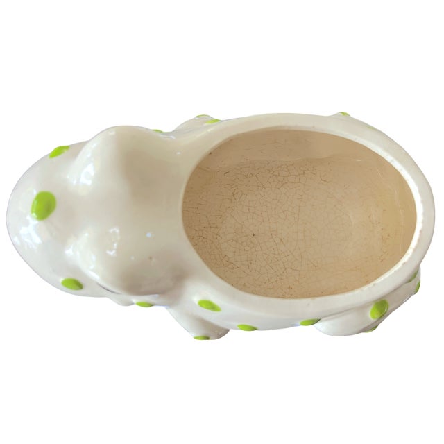 Bunny Williams Home Vintage Hand-Painted Ceramic Frog Planter in the Spirit of Jean Roger – Made in Japan, Mid-Century Figural Cachepot, 6” For Sale - Image 4 of 6