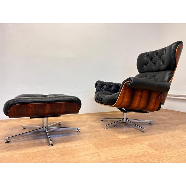 Rosewood and Bent Plywood Lounge Chair and Ottoman, 1960s, Set of 2 For Sale - Image 8 of 17