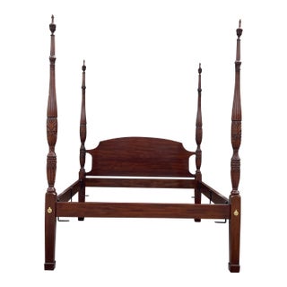 Henkel Harris Virginia Galleries Solid Mahogany Rice Carved Queen Bed For Sale