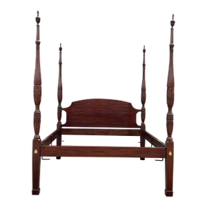 Henkel Harris Virginia Galleries Solid Mahogany Rice Carved Queen Bed
