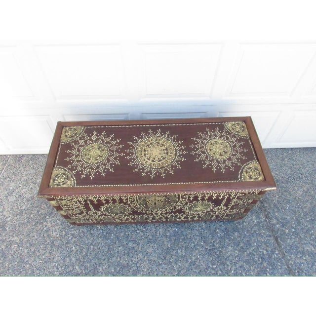 Wood Antique Brass Adorned Zanzibar Trunk For Sale - Image 7 of 18