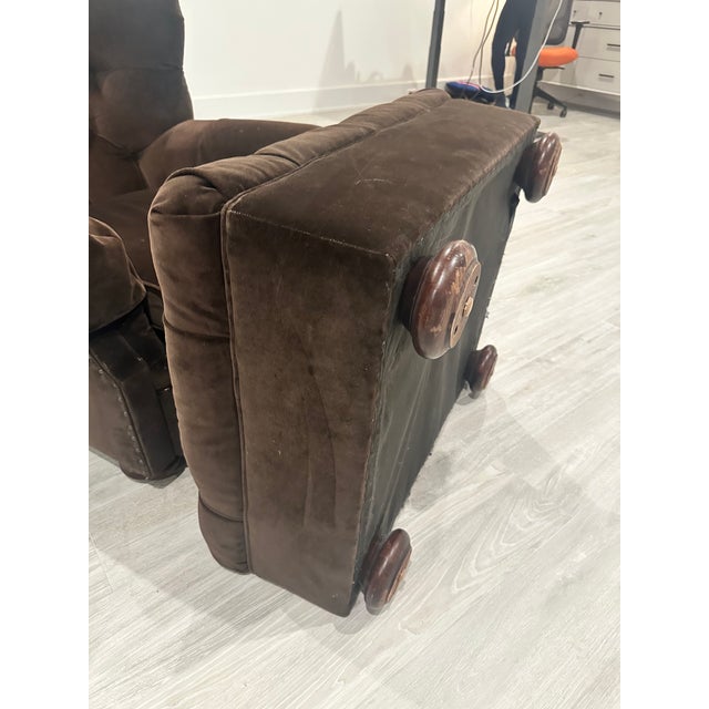 Ralph Lauren Ralph Lauren Wingback Club “Writer’s” Chair With Ottoman — Chocolate Brown Velvet For Sale - Image 4 of 12