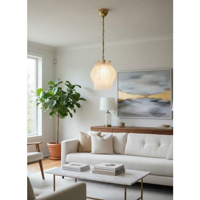 Italian Murano Glass Pendant Light with Sculptural Glass Shade, 1970s For Sale - Image 3 of 13