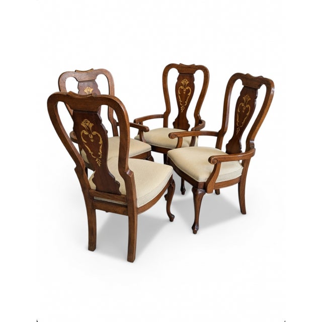 Set of 6 Vintage Gilt-Inlaid Dining Chairs 2 Armchair + 4 Side Chairs With Gold Scrollwork, Cabriole Legs & French Provincial Sty For Sale - Image 9 of 16