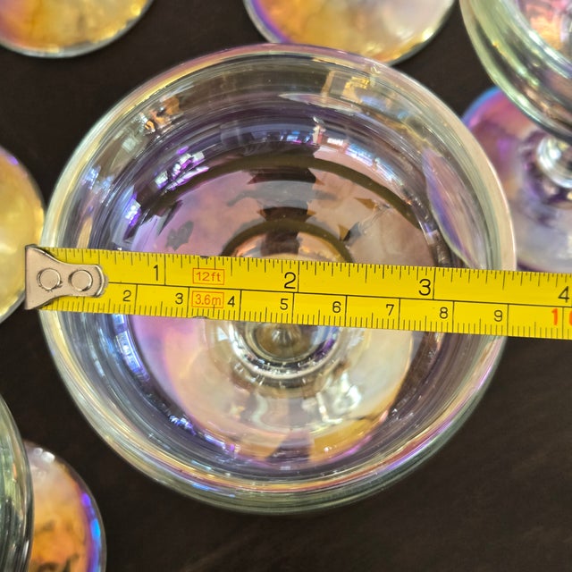 Late 20th Century Space Age Vietri Iridescent Champagne Coupe Glasses Goblets 5 3/8" Heavier Weight - Set of 6 For Sale - Image 9 of 9