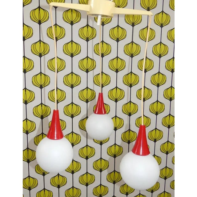 Cream Ball White and Red 3 Flame Frosted Glass Cascade Lamp For Sale - Image 8 of 13