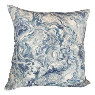 Blue Marbled Throw Pillow Cover For Sale