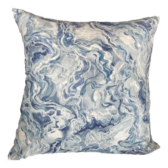 Blue Marbled Throw Pillow Cover For Sale