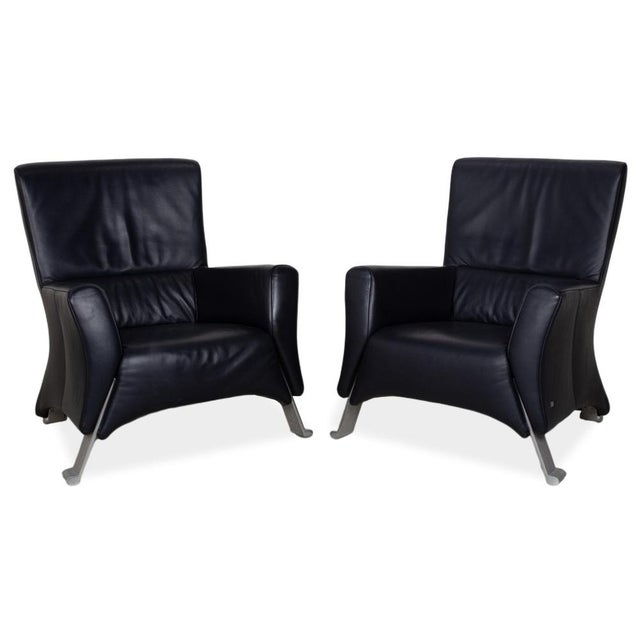 Modern 322 Leather Armchair Set in Blue with Ottoman by Rolf Benz, Set of 2 For Sale - Image 3 of 18