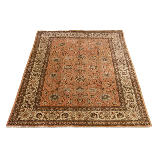Persian Antique Peach Persian Tabriz Wool Rug Floral Designed For Sale - Image 3 of 10