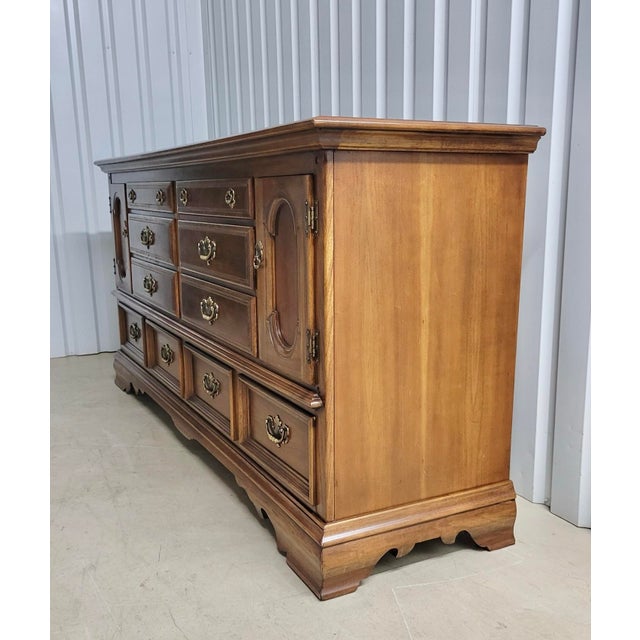 Wood Vintage Kent Coffey Carriage Trade Collection Early American Style Solid Wood Double Dresser in Cherry and Pecan For Sale - Image 7 of 12