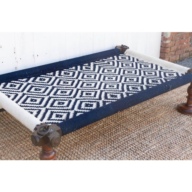 Blue Blue & White Woven Swing Charpai Bed For Sale - Image 8 of 10