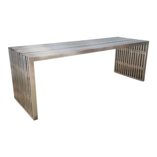 Vintage Postmodern Brushed Steel Slat Bench / Coffee Table For Sale