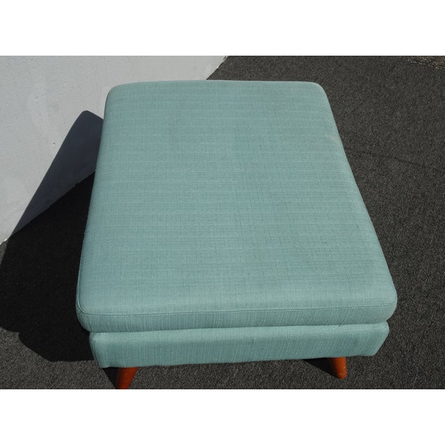 Vintage Mid Century Blue Ottoman Bench Footstool Stool For Sale - Image 4 of 10