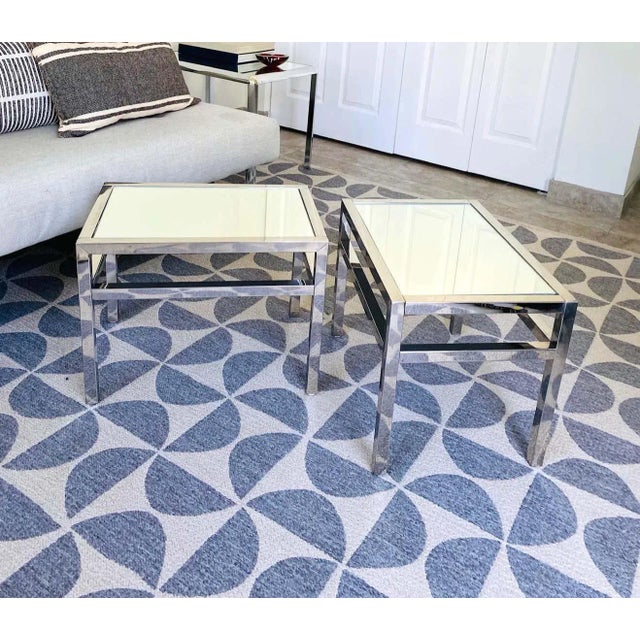 Chrome Pair of Vintage Italian Small Side Tables in Chrome and Mirror, C. 1970's For Sale - Image 8 of 13