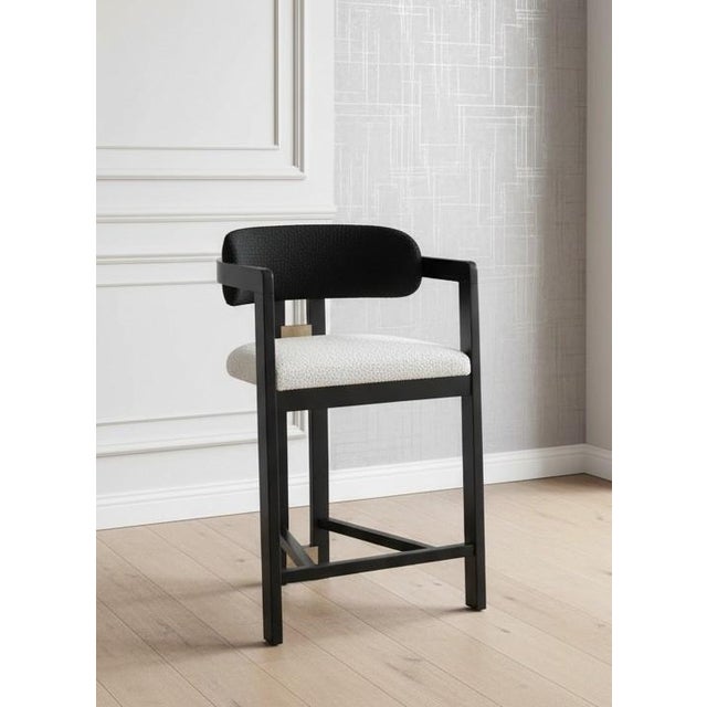 Conan Modern Curved Wood Counter Chair in Black and White Boucle For Sale In Los Angeles - Image 6 of 6