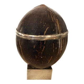 Antique English Silver Coconut Box For Sale