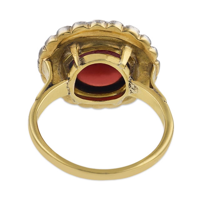Late 19th Century Victorian 5.00 Carat Garnet Diamond 18k Yellow Gold Cluster Ring, Size 4.75 For Sale In Los Angeles - Image 6 of 6