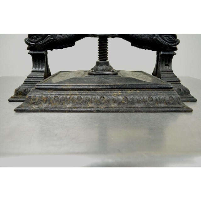 Black Antique 19th Century Cast Iron Classical Figural Dolphin Victorian Book Press For Sale - Image 8 of 12