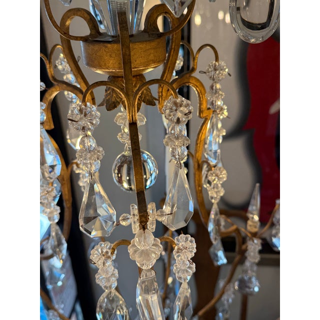 Glass In the Style of Dennis & Leen Gold Finish Six Light Crystal Chandelier For Sale - Image 7 of 12