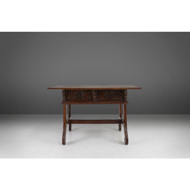 Antique Spanish Console Table in Carved Oak with Drawers, 1700s For Sale - Image 18 of 18