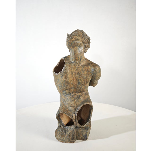 Brown Blue and Green Ceramic Nude Male Torso Sculpture from Cio Zanetta, Italy, 1990s For Sale - Image 8 of 17