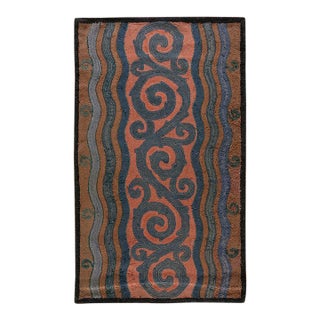 1930s Salmon Abstract Cloud Bands Antique American Hooked Rug 3' X 5'3" Knotted Wool Carpet For Sale