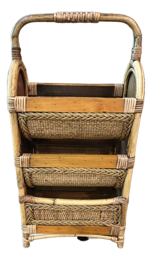 Vintage Rattan Storage Rack Stand