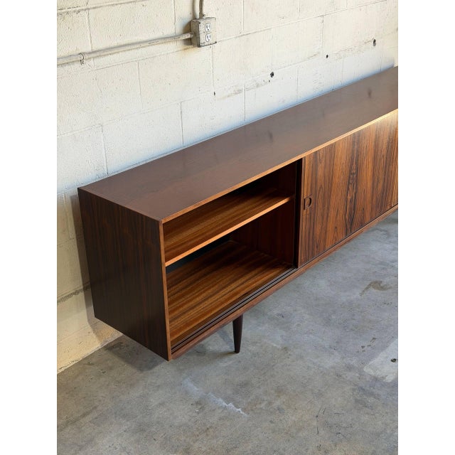 Long Sideboard Rosewood Buffet With Sliding Doors Crafted in Denmark Mid-Century Modern 1960s For Sale - Image 11 of 11