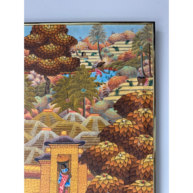 Vintage Bali Folk Art “Niwg Jagri Peneslanan Klod Ubud Bali” Oil on Canvas Painting – Framed For Sale In Miami - Image 6 of 13