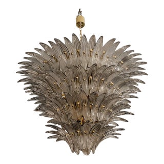 Luxury Venetian Smoked-Fumè “Palmette” Murano Glass Plating Gold Chandelier For Sale