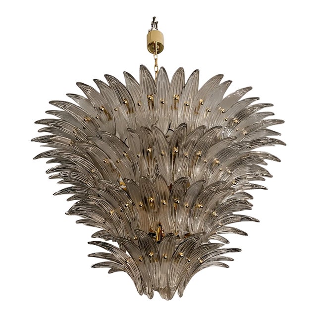 Luxury Venetian Smoked-Fumè “Palmette” Murano Glass Plating Gold Chandelier For Sale