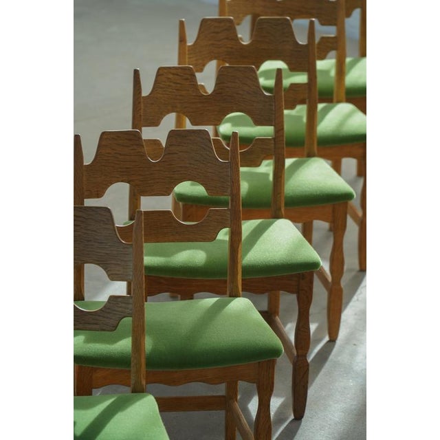 Brown Vintage Razorblade Chairs in Oak and Green Mohair by Henning Kjærnulf, 1960s, Set of 6 For Sale - Image 8 of 18